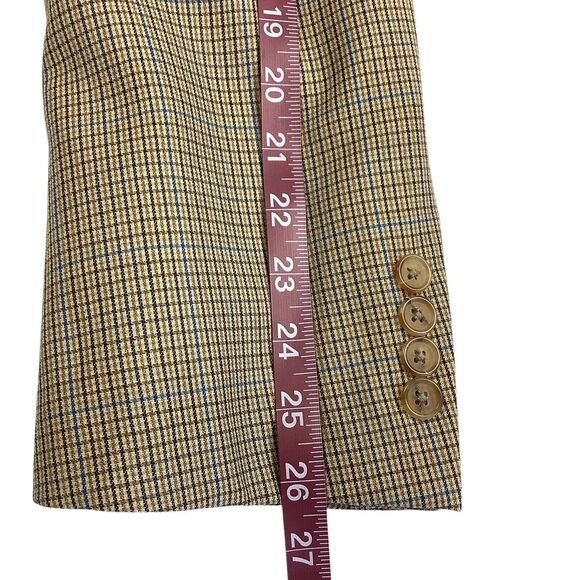 Robert Talbott Carmel Tan Blue Micro Plaid Blazer Jacket 42R Double Two Button - Picture 13 of 14